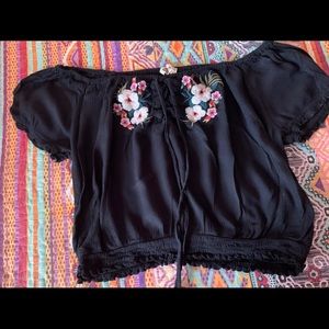 flower design black crop top